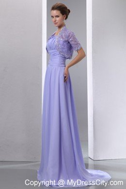 Spaghetti Straps Ruched Brush Train Chiffon Lilac Mother of Groom Dress