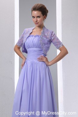 Spaghetti Straps Ruched Brush Train Chiffon Lilac Mother of Groom Dress