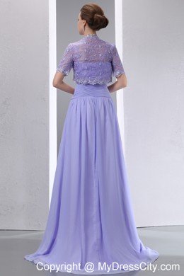 Spaghetti Straps Ruched Brush Train Chiffon Lilac Mother of Groom Dress