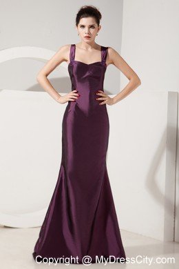 Dark Purple Straps Brush Train Back Out Satin Mermaid Mother Of Bride Dress