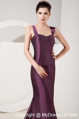 Dark Purple Straps Brush Train Back Out Satin Mermaid Mother Of Bride Dress