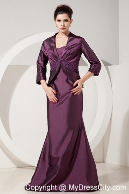 Dark Purple Straps Brush Train Back Out Satin Mermaid Mother Of Bride Dress