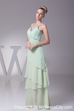 Beading V-neck Layers Chiffon Floor Length Cool Back Mother Bride Dress