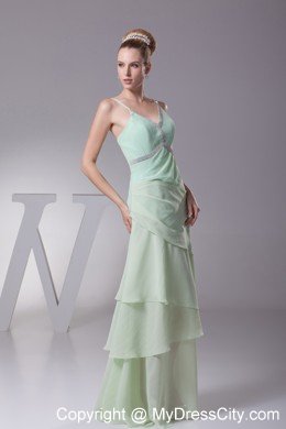 Beading V-neck Layers Chiffon Floor Length Cool Back Mother Bride Dress