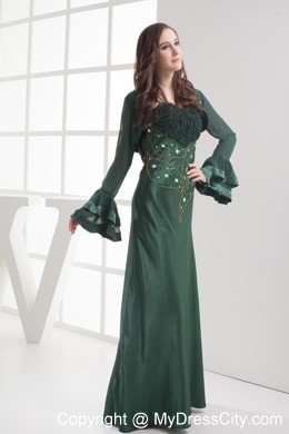 Straps Beading Long Dark Green Mother Of The Bride Dress with Jacket