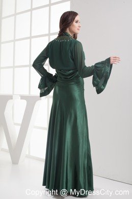 Straps Beading Long Dark Green Mother Of The Bride Dress with Jacket