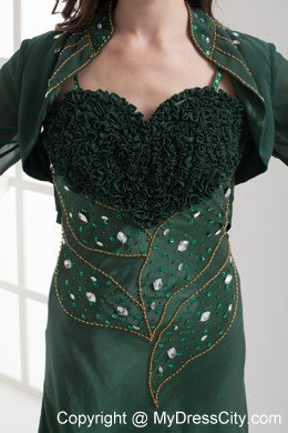 Straps Beading Long Dark Green Mother Of The Bride Dress with Jacket