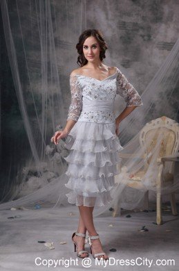 Off The Shoulder Beading Appliques Sleeves Layers Organza Mothers Dresses