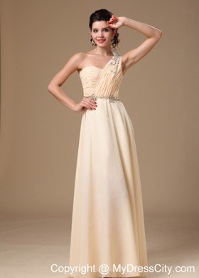 Champagne Prom Dress with Beaded Decorate Shoulder