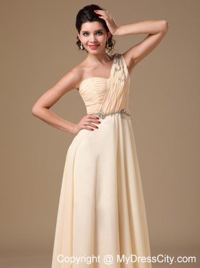 Champagne Prom Dress with Beaded Decorate Shoulder