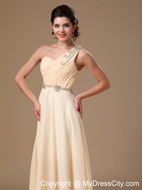 Champagne Prom Dress with Beaded Decorate Shoulder