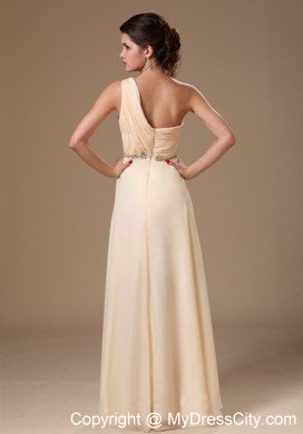 Champagne Prom Dress with Beaded Decorate Shoulder