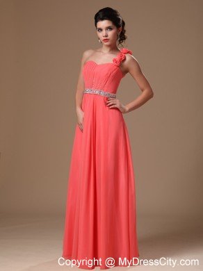 Watermelon One Shoulder Flower Beaded Prom Gowns