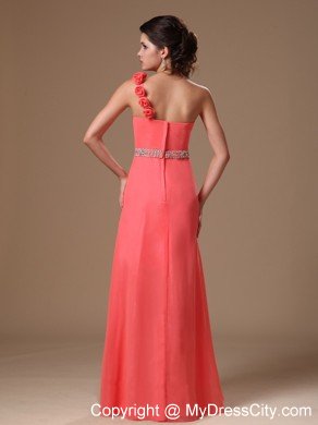 Watermelon One Shoulder Flower Beaded Prom Gowns