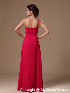 Red Floor-length Beaded Prom Gowns with One Shoulder