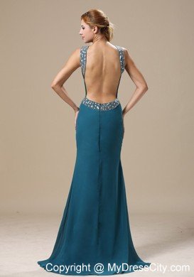 Teal Scoop Prom Dress With Beaded Decorate Shoulder