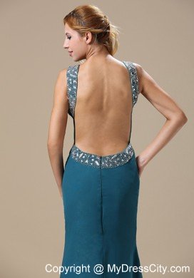 Teal Scoop Prom Dress With Beaded Decorate Shoulder