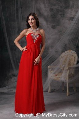 Red Empire Sweetheart Chiffon Beaded Dress for Prom