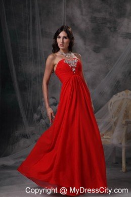 Red Empire Sweetheart Chiffon Beaded Dress for Prom