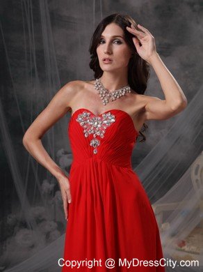 Red Empire Sweetheart Chiffon Beaded Dress for Prom