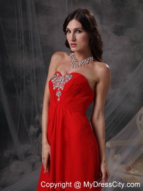 Red Empire Sweetheart Chiffon Beaded Dress for Prom