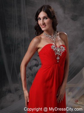 Red Empire Sweetheart Chiffon Beaded Dress for Prom