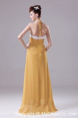 Gold Halter Chiffon Prom Party Dress With Side Cut Out