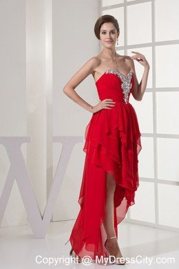 Custom Made High-low Red Prom Dress With Beading