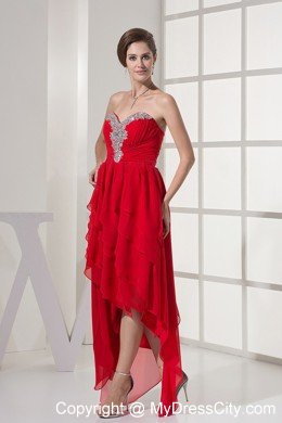 Custom Made High-low Red Prom Dress With Beading