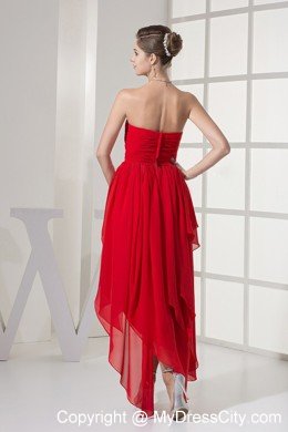 Custom Made High-low Red Prom Dress With Beading