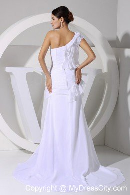 2013 One Shoulder White Chiffon High Silt Prom Dress