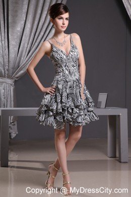 A-line Mini-length Zebra Multi-color Prom Dress With Straps