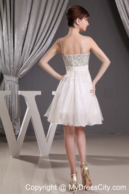 Straps White Short Prom Dress with Beaded Decorate