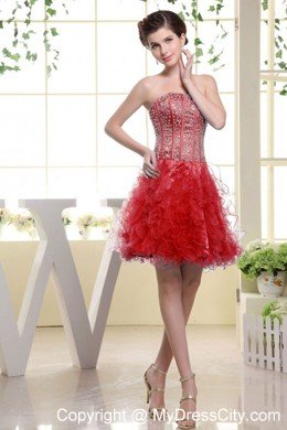 Red Beaded Bodice and Ruffles Short Prom Dress for Girls