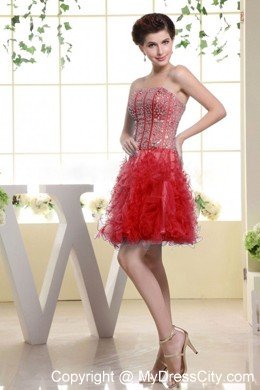 Red Beaded Bodice and Ruffles Short Prom Dress for Girls