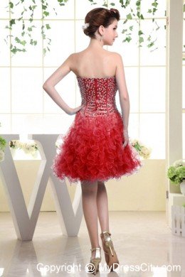 Red Beaded Bodice and Ruffles Short Prom Dress for Girls