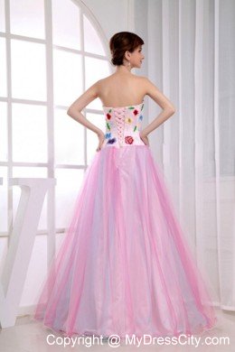 Pink Sweetheart Organza Embroidery 2013 Prom Dress