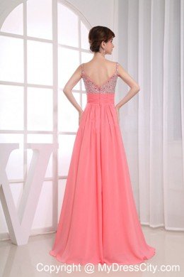 Straps Watermelon Chiffon Beading Empire Dress for Prom