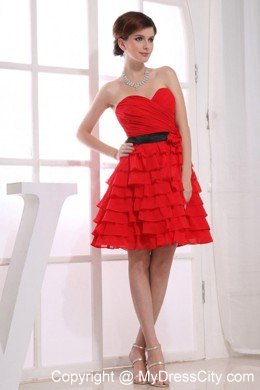 Sweetheart Red Chiffon Knee-length Prom Dress with Ruffles