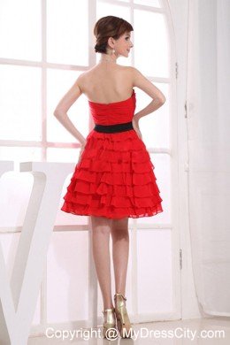 Sweetheart Red Chiffon Knee-length Prom Dress with Ruffles