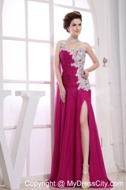 Appliques Chiffon One Shoulder Wine Red Prom Dress with Silt