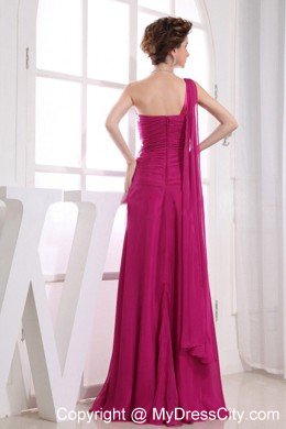 Appliques Chiffon One Shoulder Wine Red Prom Dress with Silt