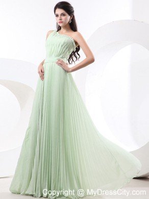 Cheap One Shoulder Pleats Empire Apple Green Junior Prom Dresses