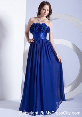 Flowers Strapless Empire Chiffon Royal Blue Junior Prom Dresses