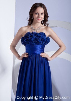 Flowers Strapless Empire Chiffon Royal Blue Junior Prom Dresses