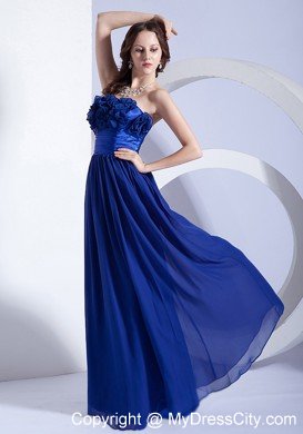 Flowers Strapless Empire Chiffon Royal Blue Junior Prom Dresses