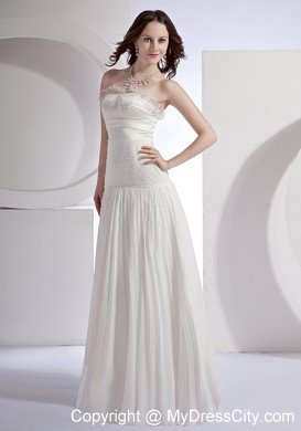 Beaded Strapless Pleats White 2013 Cheap Prom Dress On Sale