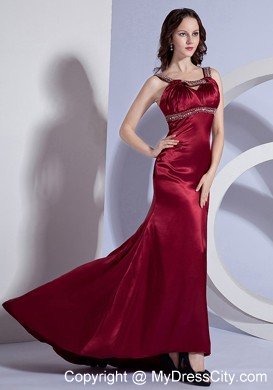 Jeweled Neckline Wine Red Prom Evening Dresses with the Back Covered