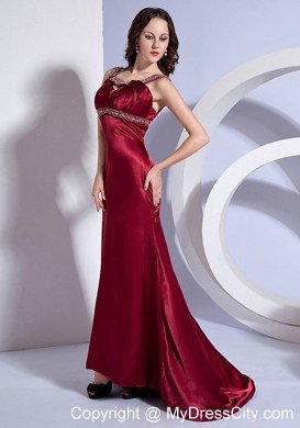 Jeweled Neckline Wine Red Prom Evening Dresses with the Back Covered