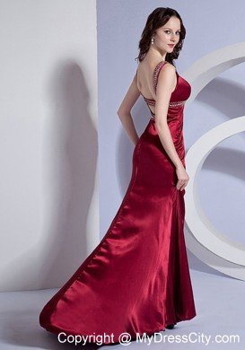 Jeweled Neckline Wine Red Prom Evening Dresses with the Back Covered